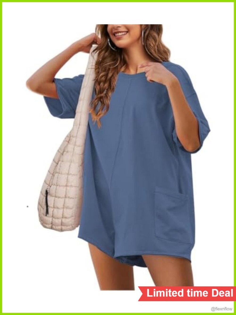 Oversized Reversible Cotton Blend Tee Romper Short Sleeve Pockets